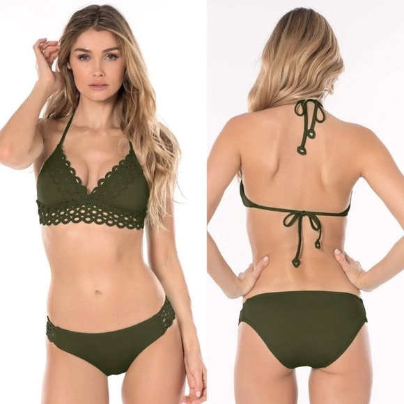 BECCA Other - Becca Siren Halter Top Bikini and matching bottoms in bayleaf green size small